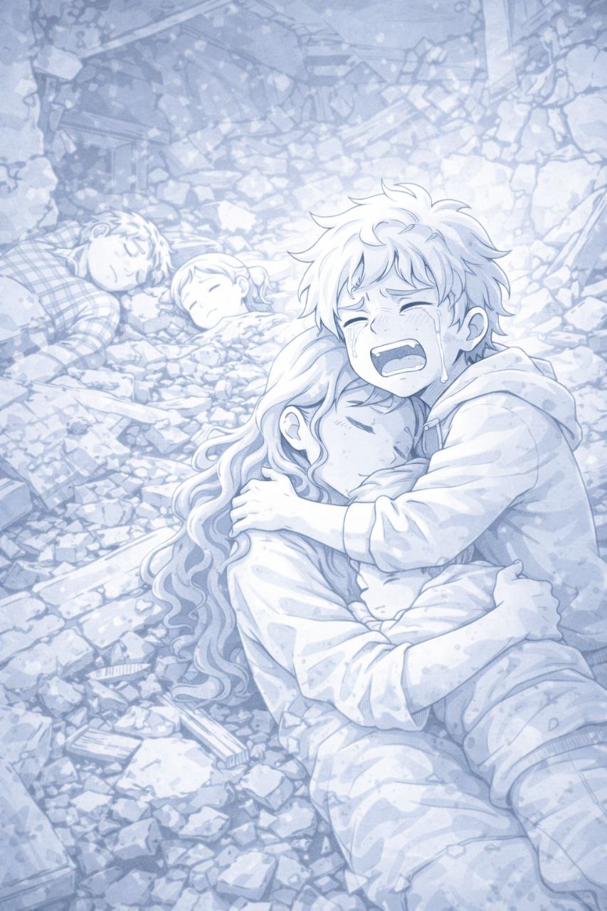 Bein hugging his mother and little brother